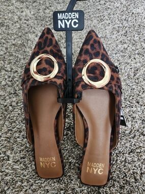 Madden NYC Leopard Print Pointed Mule with Gold Ring